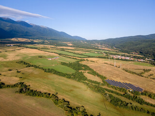 Aerial view of Razlog Valley near town of Bansko, Bulgaria