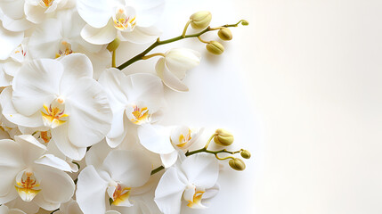 Elegant White Orchids on Light Background, Soft Floral Arrangement - Perfect for Wedding Invitations and Beauty Themes