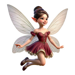 A cute flying Fairy with translucent wings isolated on a transparent background 