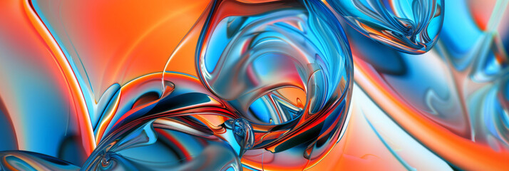 psychedelic blue orange and red swirling abstract wallpaper, generative AI - obrazy, fototapety, plakaty
