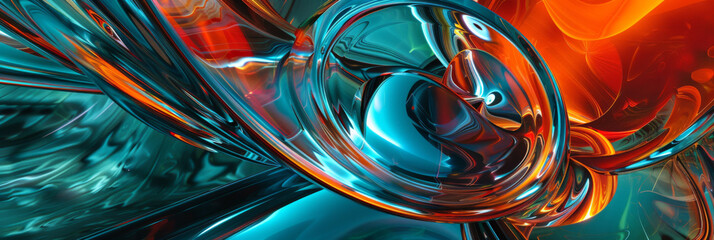 psychedelic blue orange and red swirling abstract wallpaper, generative AI - obrazy, fototapety, plakaty