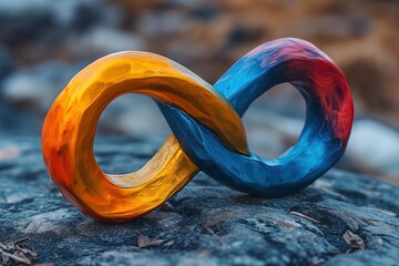 A couple of rings resting on top of a rock. - obrazy, fototapety, plakaty