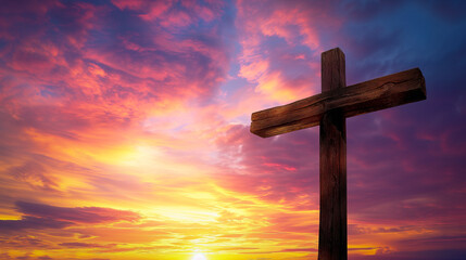 Jesus cross on Calvary Hill Dramatic Sunset at Golgotha