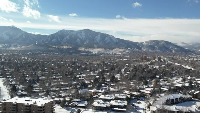 During winter aerial Shot of Boulder Colorado 