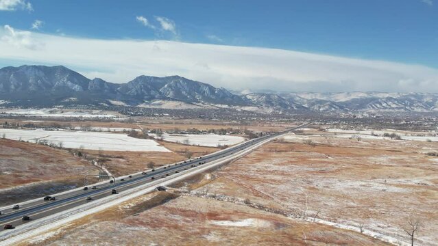 A static shot captures the serene beauty of Boulder, Colorado, with Highway 36 running through the landscape.