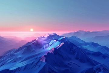 Ai generated vivid illustration of a breathtaking mountain range at dusk Capturing the serene beauty of nature with a drone-like perspective. - obrazy, fototapety, plakaty