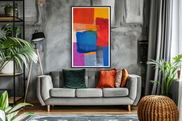 A Lively Living Room With Furniture and Wall Painting. Generative AI