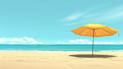 Fototapeta na wymiar Beach umbrella on a sunny day, sea in background