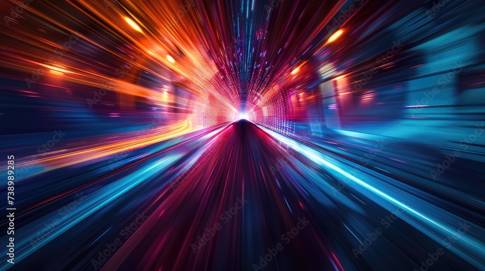 Poster digital data flow on road with motion blur to create vision of fast speed transfer . concept of futu