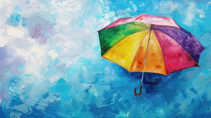 Color umbrella in sky . Mixed media