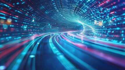 Digital data flow on road with motion blur to create vision of fast speed transfer . Concept of future digital transformation , disruptive innovation and agile business methodology .