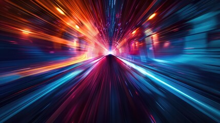 Digital data flow on road with motion blur to create vision of fast speed transfer . Concept of future digital transformation , disruptive innovation and agile business methodology .