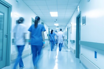 Fototapeta na wymiar Group of Doctors Walking Down Hospital Hallway