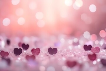 soft pastel magenta SWEET BACKGROUND AND MINI Hearts SOFT BOKEH LIGHT IN THE white sky