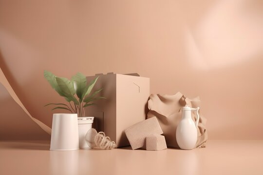 Eco friendly packaging, paper recycling, zero waste, natural products concept. Copy space. .highly detailed, realistic, photo realistic, octane render, 4K, 8K, UHD, hyper detailed