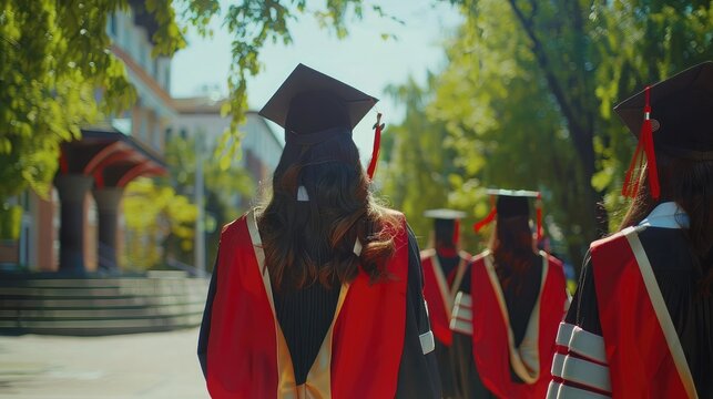 The back of the graduates are walking to attend the graduation ceremony at the university,Concept of Successful Education in Hight School,Congratulated Degree