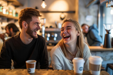 Man and Woman Laughing at Table