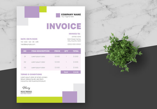 White and Purple Geometric Invoice