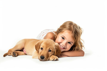 Little Girl Laying on Floor With Dog