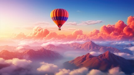 View of a hot air balloon tourist attraction in a clear blue sky - obrazy, fototapety, plakaty