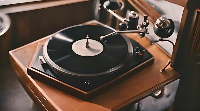 the spinning turntable of a vintage phonograph
