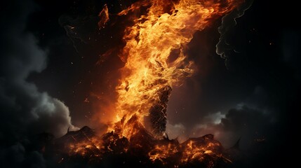Fire flame isolated black background Ai image generative