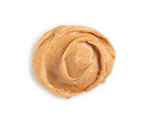 Sample of tasty nut butter isolated on white, top view