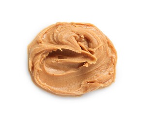 Sample of tasty nut butter isolated on white, top view