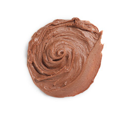 Sample of tasty nut butter isolated on white, top view