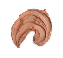 Smear of tasty nut butter isolated on white, top view