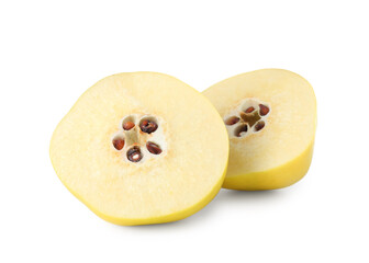 Pieces of fresh ripe quince isolated on white