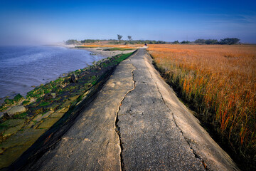 A coastal jetty on an American civil war site at The Rocks at Fort Fisher in Wilmington, North Carolina.