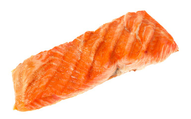 Piece of tasty grilled salmon isolated on white