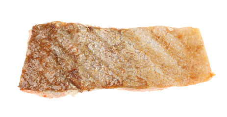 Piece of tasty grilled salmon isolated on white