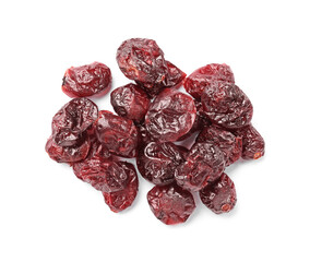 Tasty dried cranberries isolated on white, top view