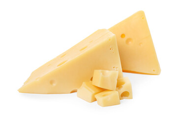 Cut fresh delicious cheese isolated on white