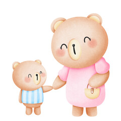 Mother and boy holding hands