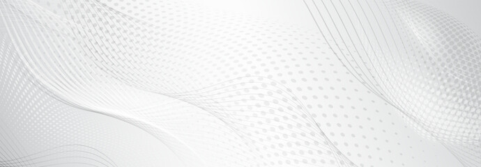 Abstract background made of halftone dots and thin curved lines in white colors