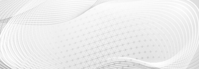 Abstract background made of halftone dots and thin curved lines in white colors