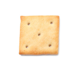 One crispy cracker isolated on white, top view. Delicious snack