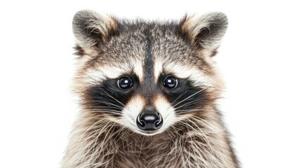 Portrait of a cute funny raccoon. Close-up. Isolated on white background.