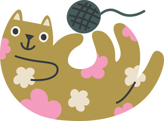 Cat Playing With Threads Ball