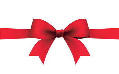 Red satin ribbon and bow isolated on white background. Holiday decoration. Award. Vector illustration.