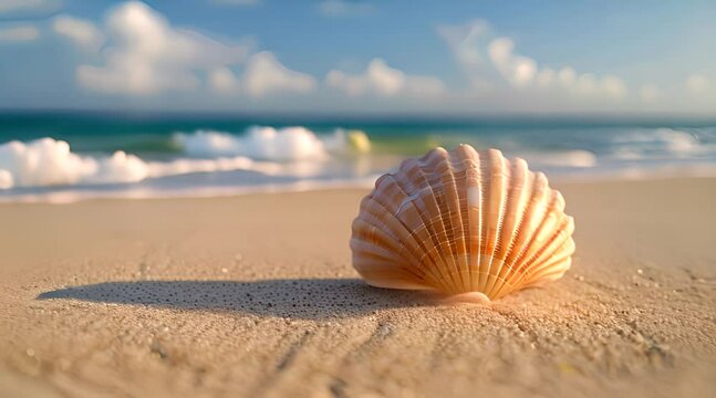 a single seashell on a sandy beach
