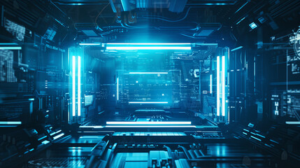 An interior of a sci-fi spaceship for video cover