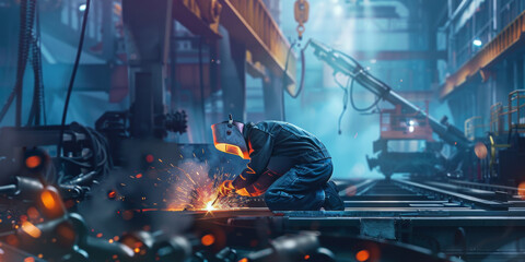 a worker is weldng metal in industry, generative AI