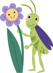 Grasshopper Holding Flower
