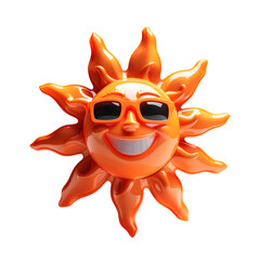 Ícone 3d verão - Sol alaranjado super feliz usando óculos de sol isolado em fundo transparente.