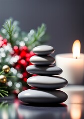 Obraz na płótnie Canvas Christmas spa stones and candle