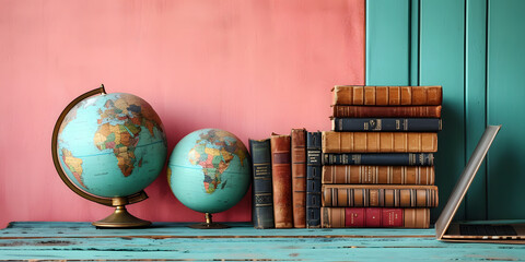 books and globe on the table